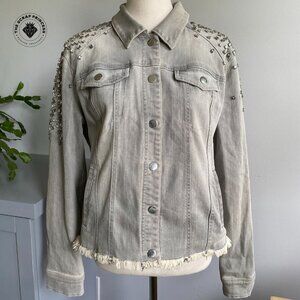INC International Concepts Studded Denim Jacket Grey Size Medium